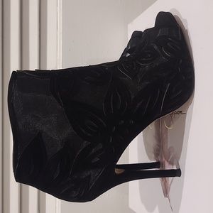 Pre-owned Jessica Simpson Black Suede Mesh Booties